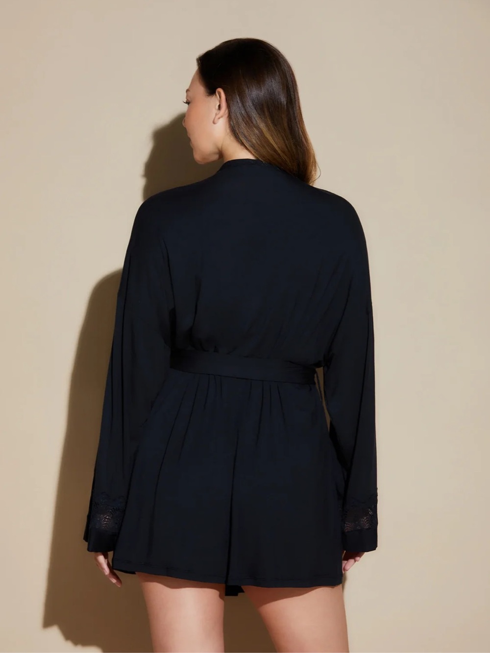 NWT Cosabella Allure Modal Lace Kimono Robe Black M Made in Italy $185 - Picture 4 of 12